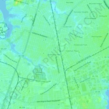 Mapa topográfico Ballentine Place, altitud, relieve