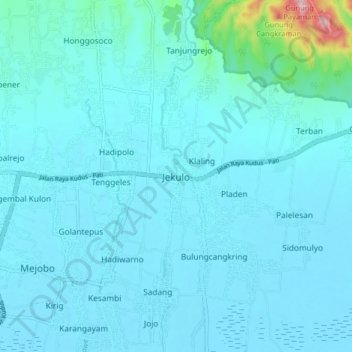 Mapa topográfico Jekulo, altitud, relieve