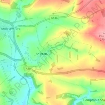 Mapa topográfico Shipton Oliffe, altitud, relieve
