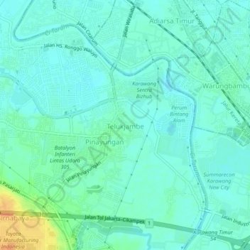 Mapa topográfico Telukjambe, altitud, relieve