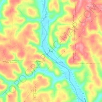 Mapa topográfico Frost, altitud, relieve
