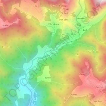 Mapa topográfico Ghera, altitud, relieve