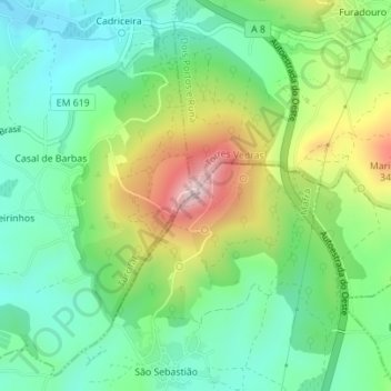 Mapa topográfico Senhora do Socorro, altitud, relieve
