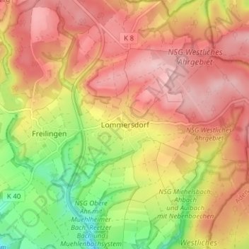 Mapa topográfico Lommersdorf, altitud, relieve
