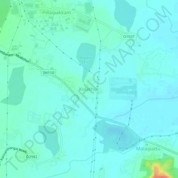 Mapa topográfico Kolathur, altitud, relieve