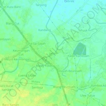 Mapa topográfico Jadan, altitud, relieve