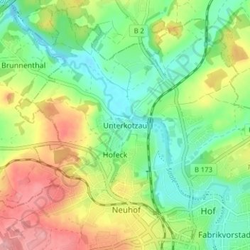 Mapa topográfico Unterkotzau, altitud, relieve