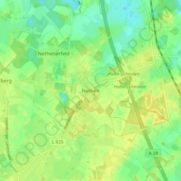 Mapa topográfico Nethen, altitud, relieve