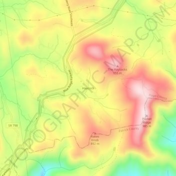 Mapa topográfico Haycock, altitud, relieve