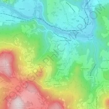Mapa topográfico Daveyne, altitud, relieve