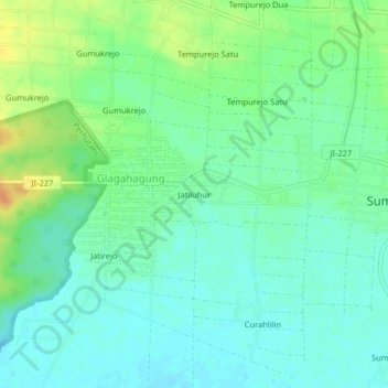 Mapa topográfico Jatiluhur, altitud, relieve