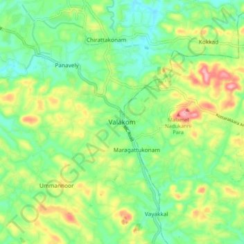 Mapa topográfico Valakom, altitud, relieve
