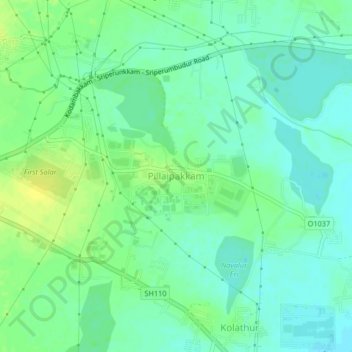 Mapa topográfico Pillaipakkam, altitud, relieve