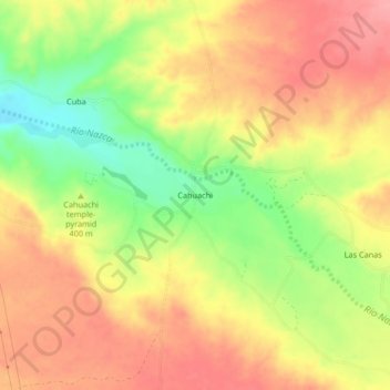 Mapa topográfico Cahuachi, altitud, relieve