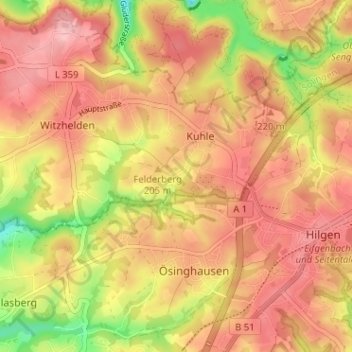 Mapa topográfico Höhscheid, altitud, relieve