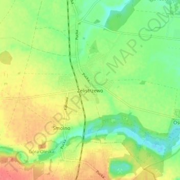 Mapa topográfico Żelistrzewo, altitud, relieve