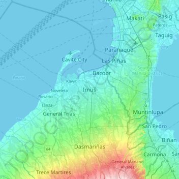 Mapa topográfico Imus, altitud, relieve