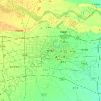Mapa topográfico Kaifeng, altitud, relieve