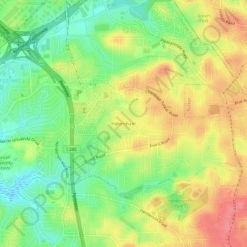 Mapa topográfico Habersham, altitud, relieve