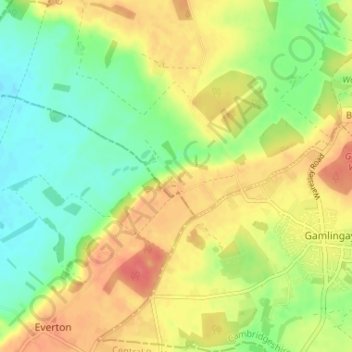 Mapa topográfico Tetworth, altitud, relieve