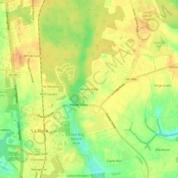 Mapa topográfico Hickory Ridge, altitud, relieve