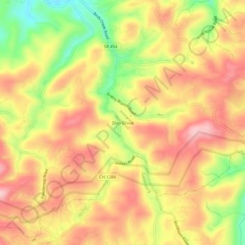 Mapa topográfico Zion Grove, altitud, relieve