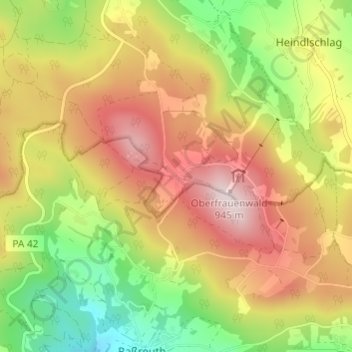 Mapa topográfico Oberfrauenwald, altitud, relieve
