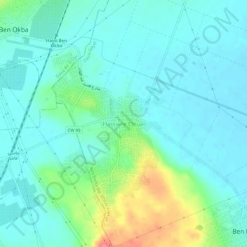 Mapa topográfico Hassiane Etoual, altitud, relieve