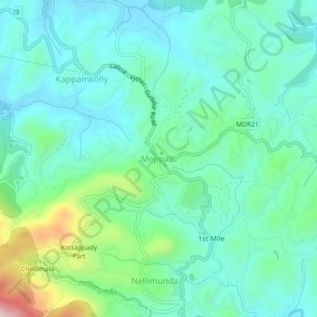 Mapa topográfico Meppadi, altitud, relieve
