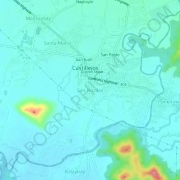 Mapa topográfico San Nicolas, altitud, relieve
