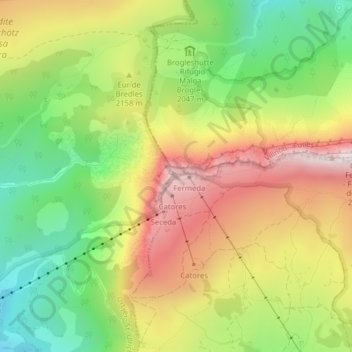 Mapa topográfico Secёda - Monte Seceda, altitud, relieve
