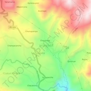 Mapa topográfico Incaraccay, altitud, relieve