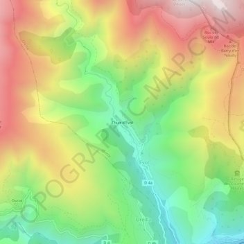 Mapa topográfico Thuir d'Évol, altitud, relieve