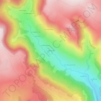 Mapa topográfico Lustrande, altitud, relieve