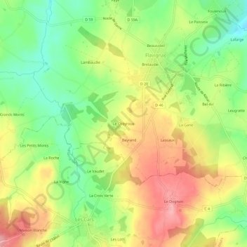 Mapa topográfico Le Cheyroux, altitud, relieve