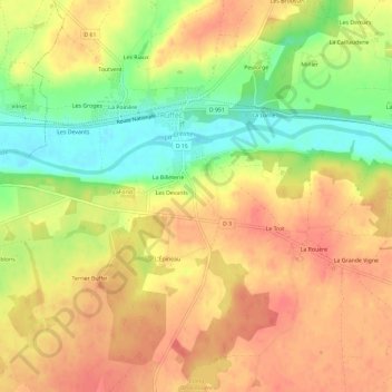 Mapa topográfico La Grange, altitud, relieve