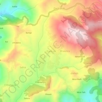 Mapa topográfico Dadholi, altitud, relieve