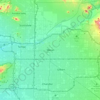 Mapa topográfico Mesa, altitud, relieve