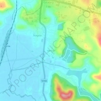 Mapa topográfico Verna, altitud, relieve