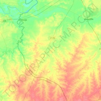 Mapa topográfico Samrong, altitud, relieve