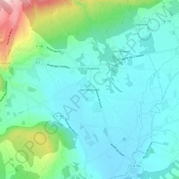 Mapa topográfico Les Pourquiers, altitud, relieve