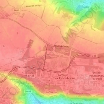 Mapa topográfico Les Trois Mares, altitud, relieve