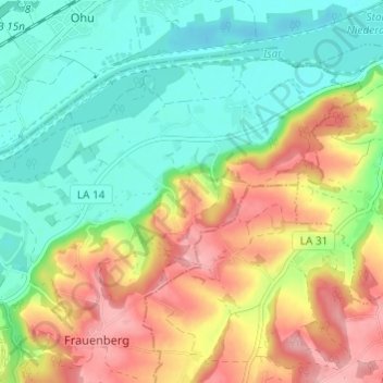 Mapa topográfico Schaumburg, altitud, relieve