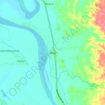 Mapa topográfico Iguig, altitud, relieve
