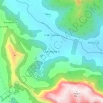 Mapa topográfico Chatri Nizampur, altitud, relieve