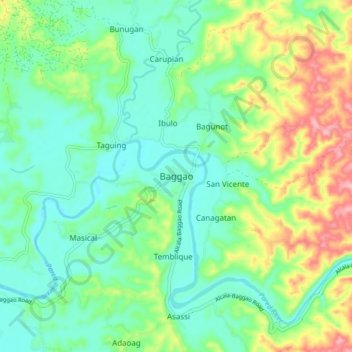 Mapa topográfico Baggao, altitud, relieve