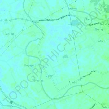 Mapa topográfico Cobol, altitud, relieve