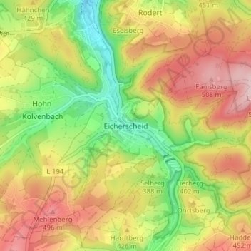Mapa topográfico Eicherscheid, altitud, relieve