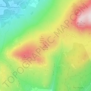 Mapa topográfico Pikes, altitud, relieve