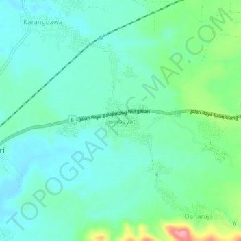 Mapa topográfico Jembayat, altitud, relieve